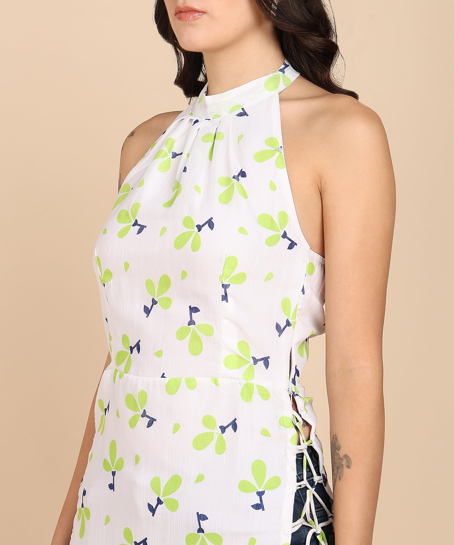 FLORAL PRINT HALTER TUNIC TOP
