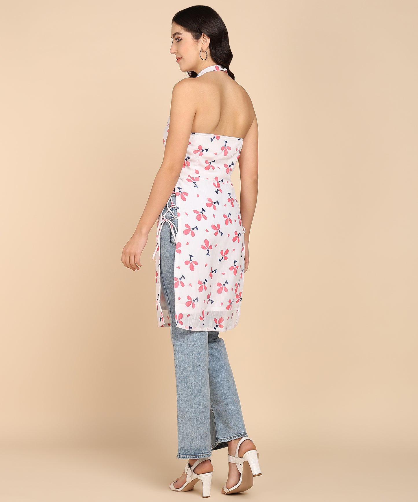 FLORAL PRINT HALTER TUNIC TOP