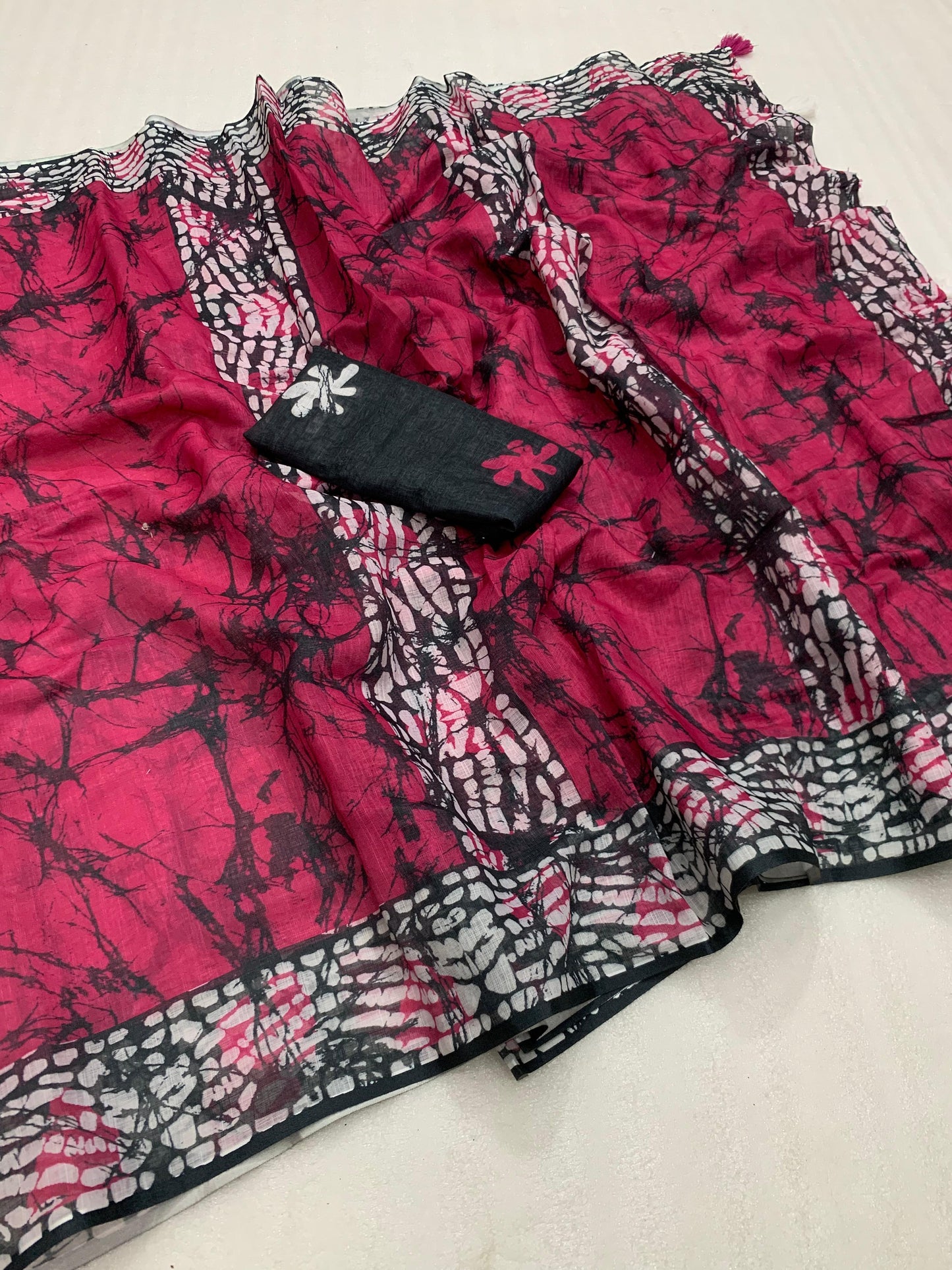 KALAMKARI PATOLA PURE LINEN SAREE AND BATIK BLOUSE