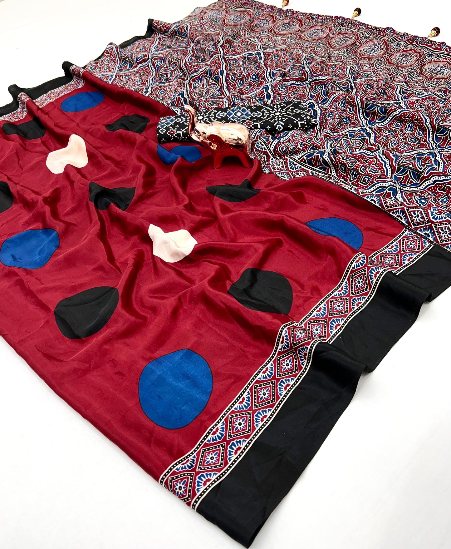 AJRAK PRINTED PURE CRAP SATIN SAREE
