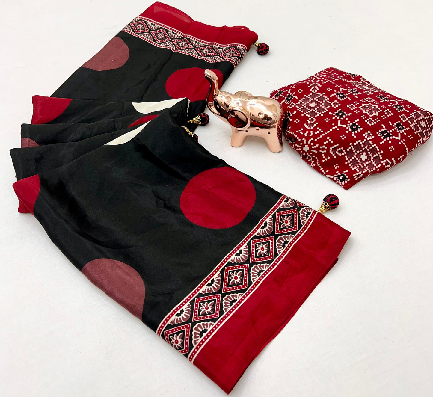 AJRAK PRINTED PURE CRAP SATIN SAREE