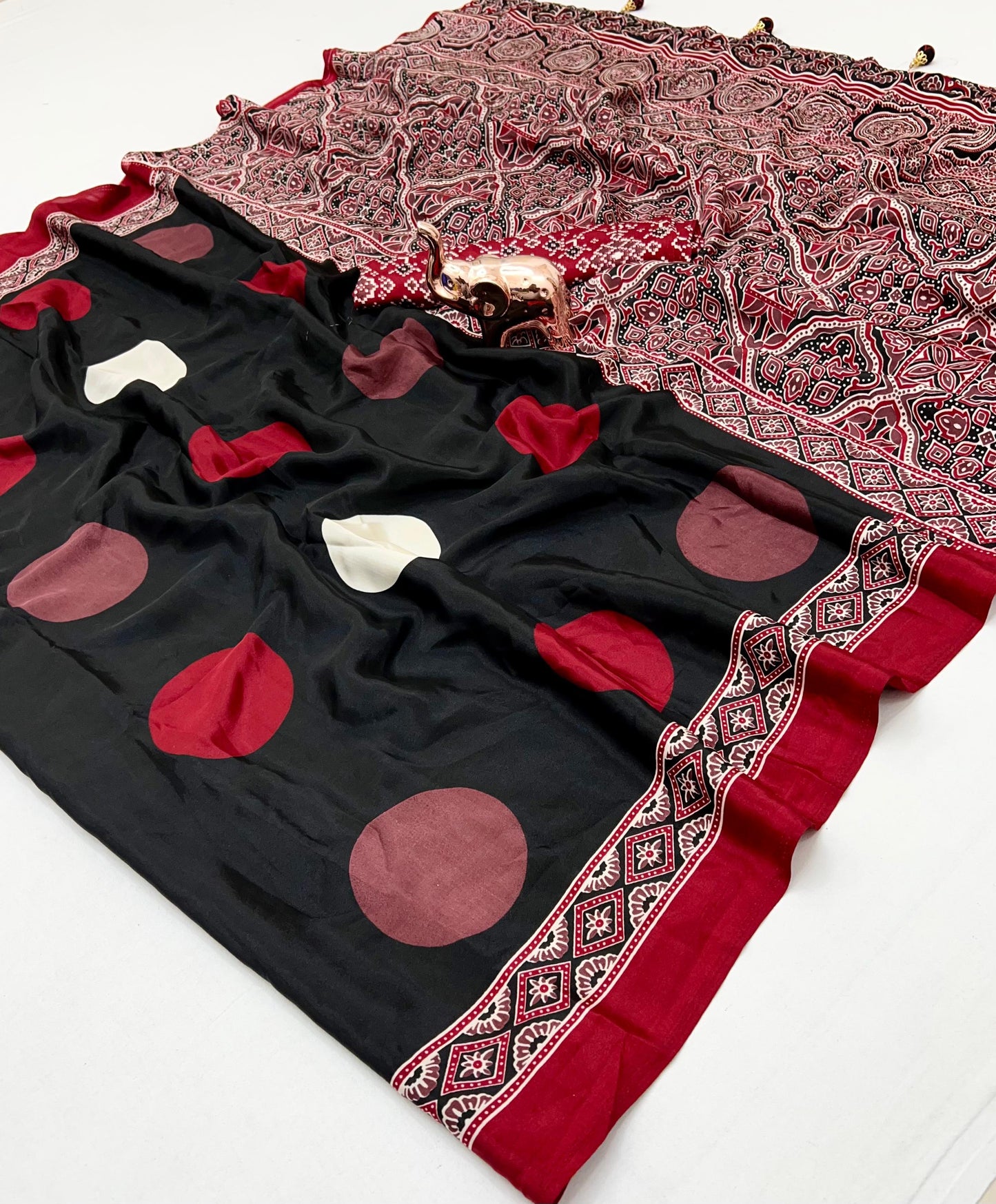 AJRAK PRINTED PURE CRAP SATIN SAREE