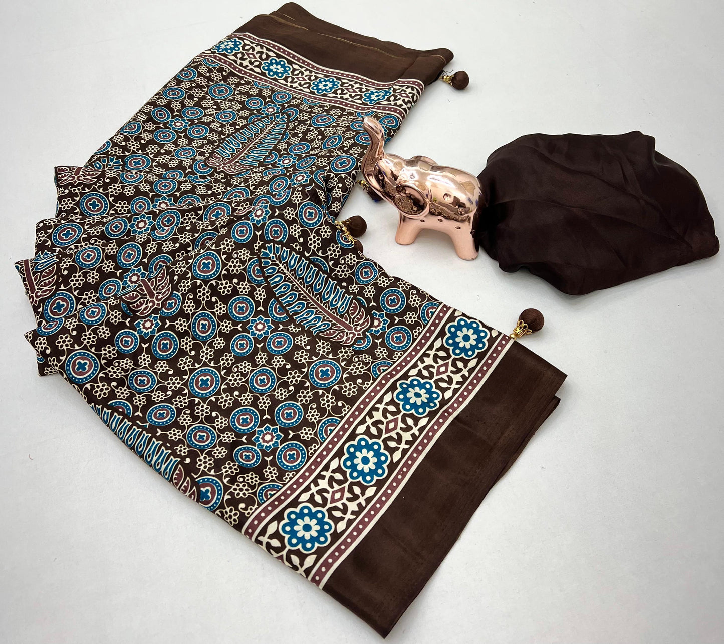 AJRAK PRINTED PURE CRAP SATIN SAREE