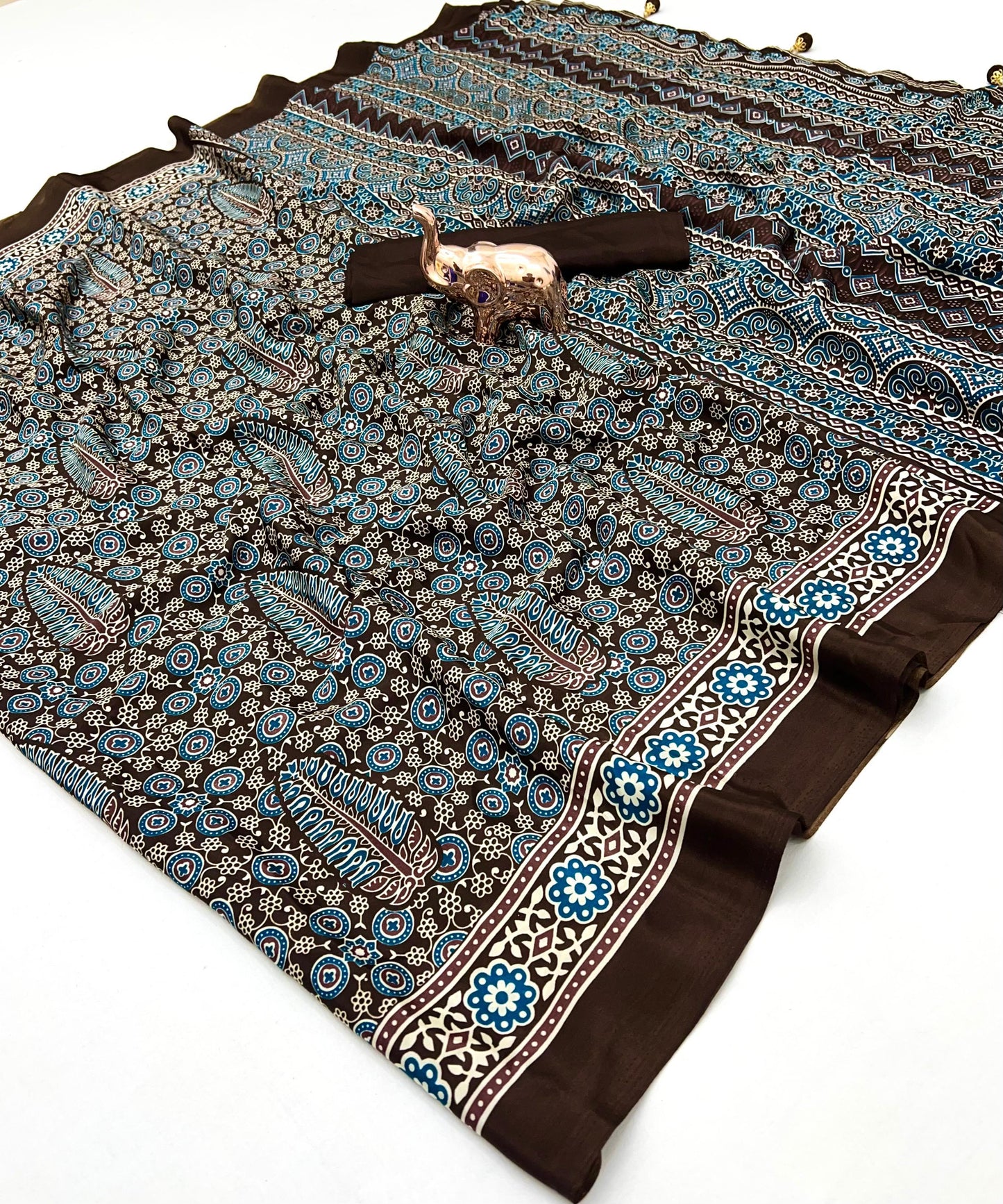 AJRAK PRINTED PURE CRAP SATIN SAREE