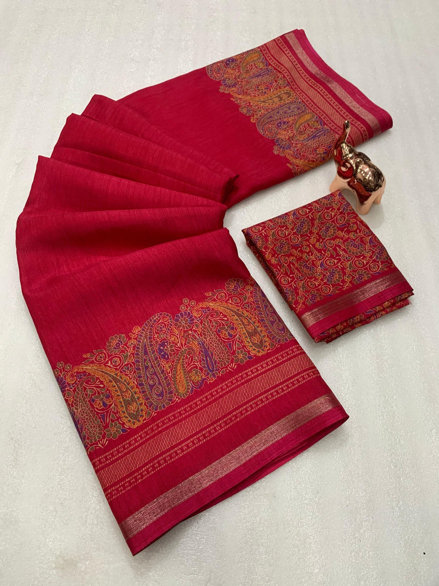 KASHMIRI PURE SOF TUSSER PRINTED SAREE GOLDEN BORDER