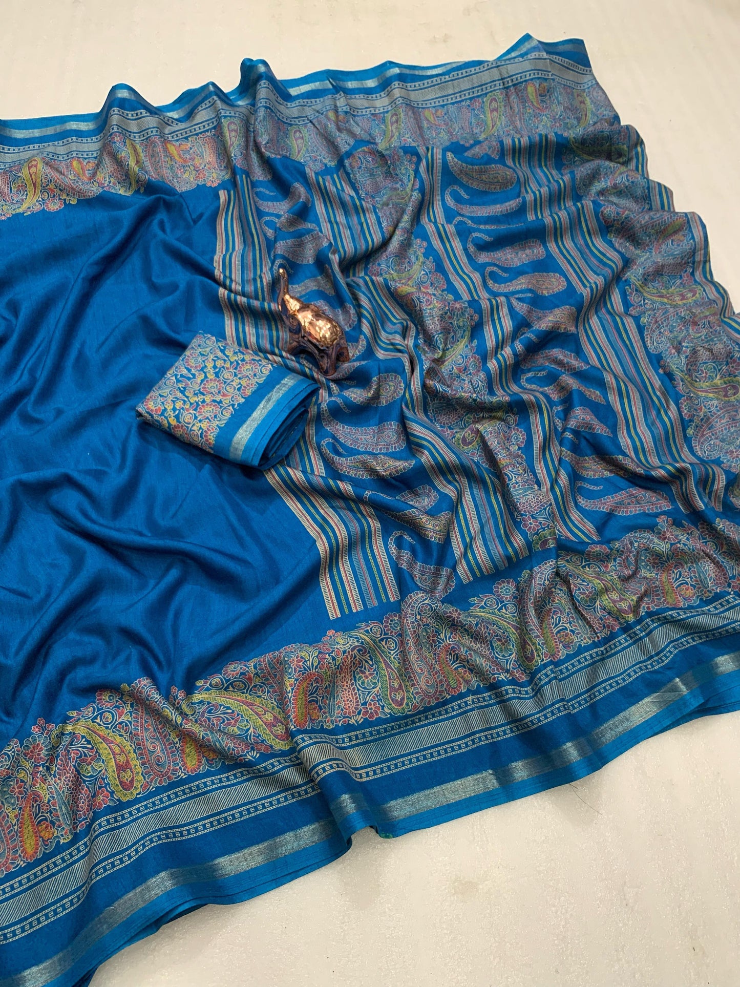KASHMIRI PURE SOF TUSSER PRINTED SAREE GOLDEN BORDER