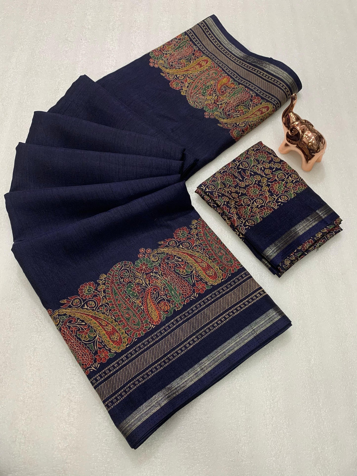 KASHMIRI PURE SOF TUSSER PRINTED SAREE GOLDEN BORDER