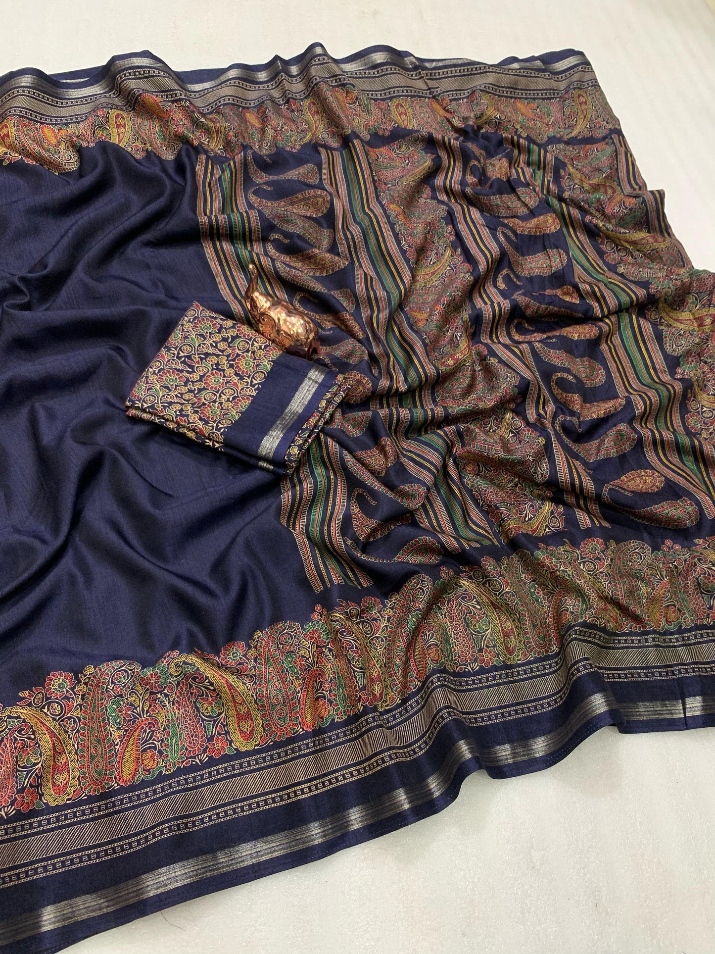 KASHMIRI PURE SOF TUSSER PRINTED SAREE GOLDEN BORDER