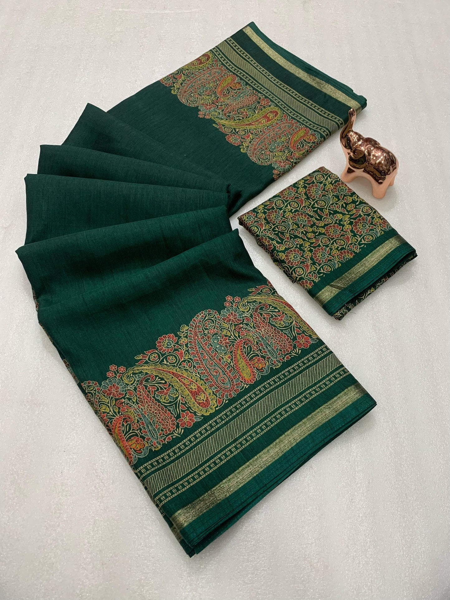 KASHMIRI PURE SOF TUSSER PRINTED SAREE GOLDEN BORDER