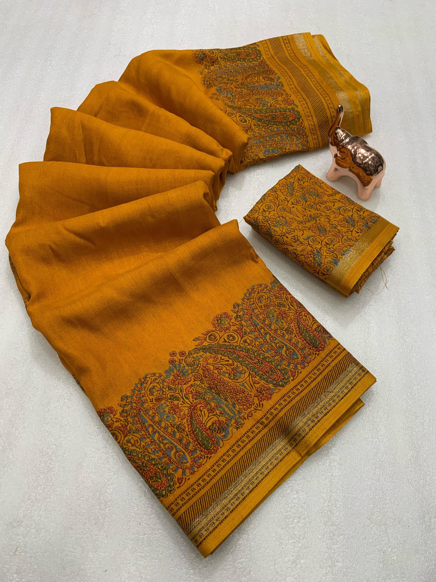 KASHMIRI PURE SOF TUSSER PRINTED SAREE GOLDEN BORDER