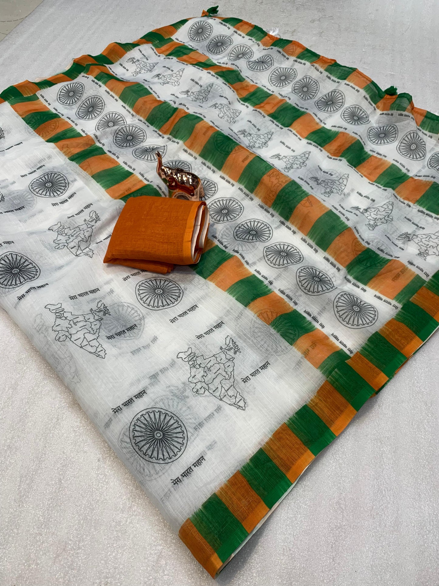 SOFT LELIN INDIAN FLAG DESIGN SAREE WITH PRINTED BLOUSE