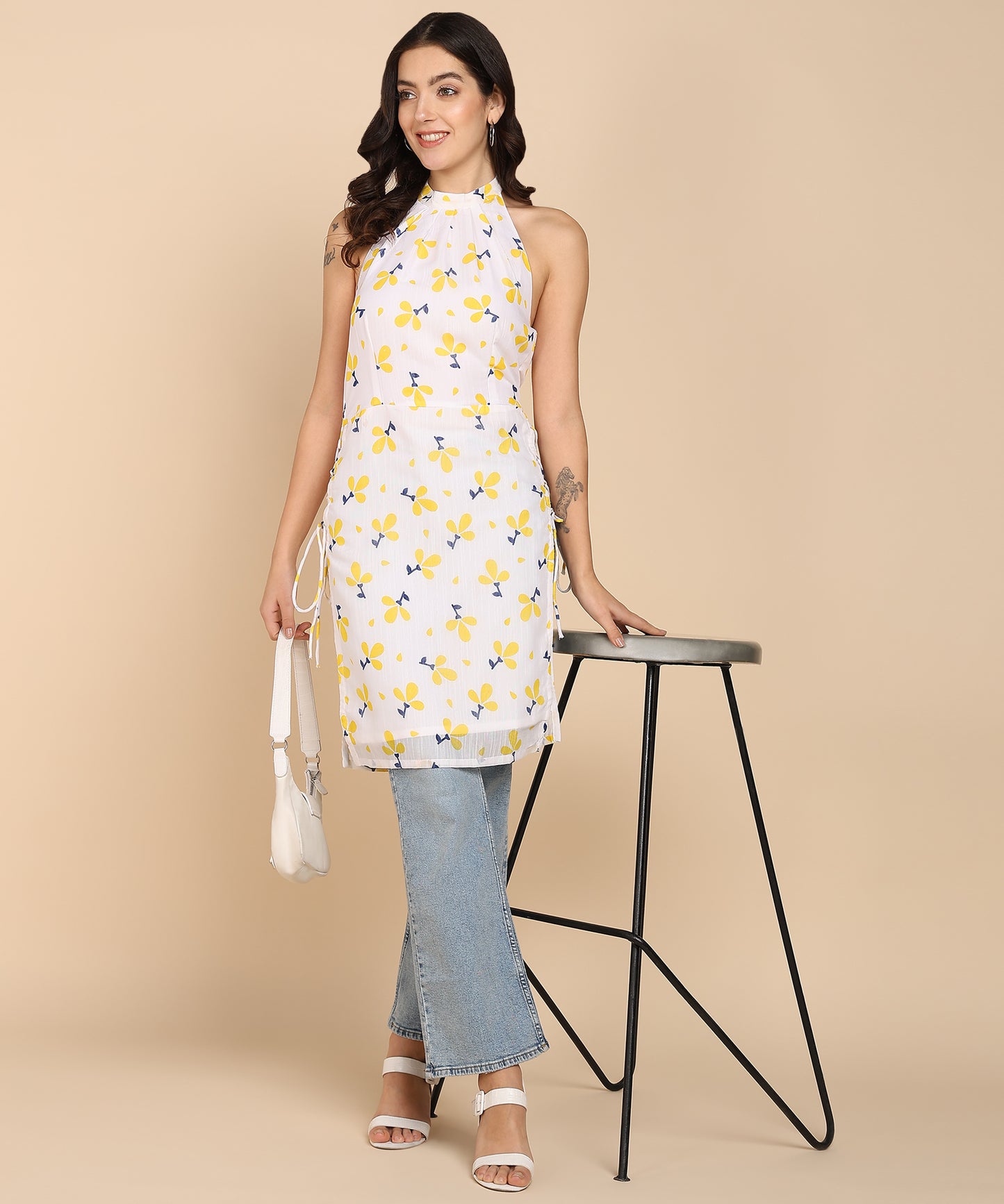 FLORAL PRINT HALTER TUNIC TOP