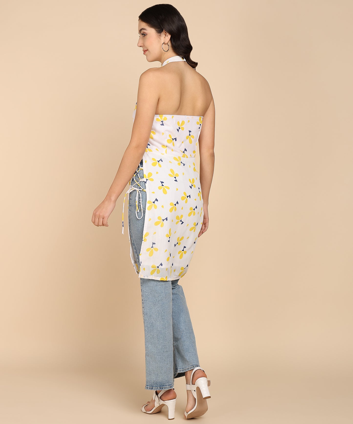 FLORAL PRINT HALTER TUNIC TOP