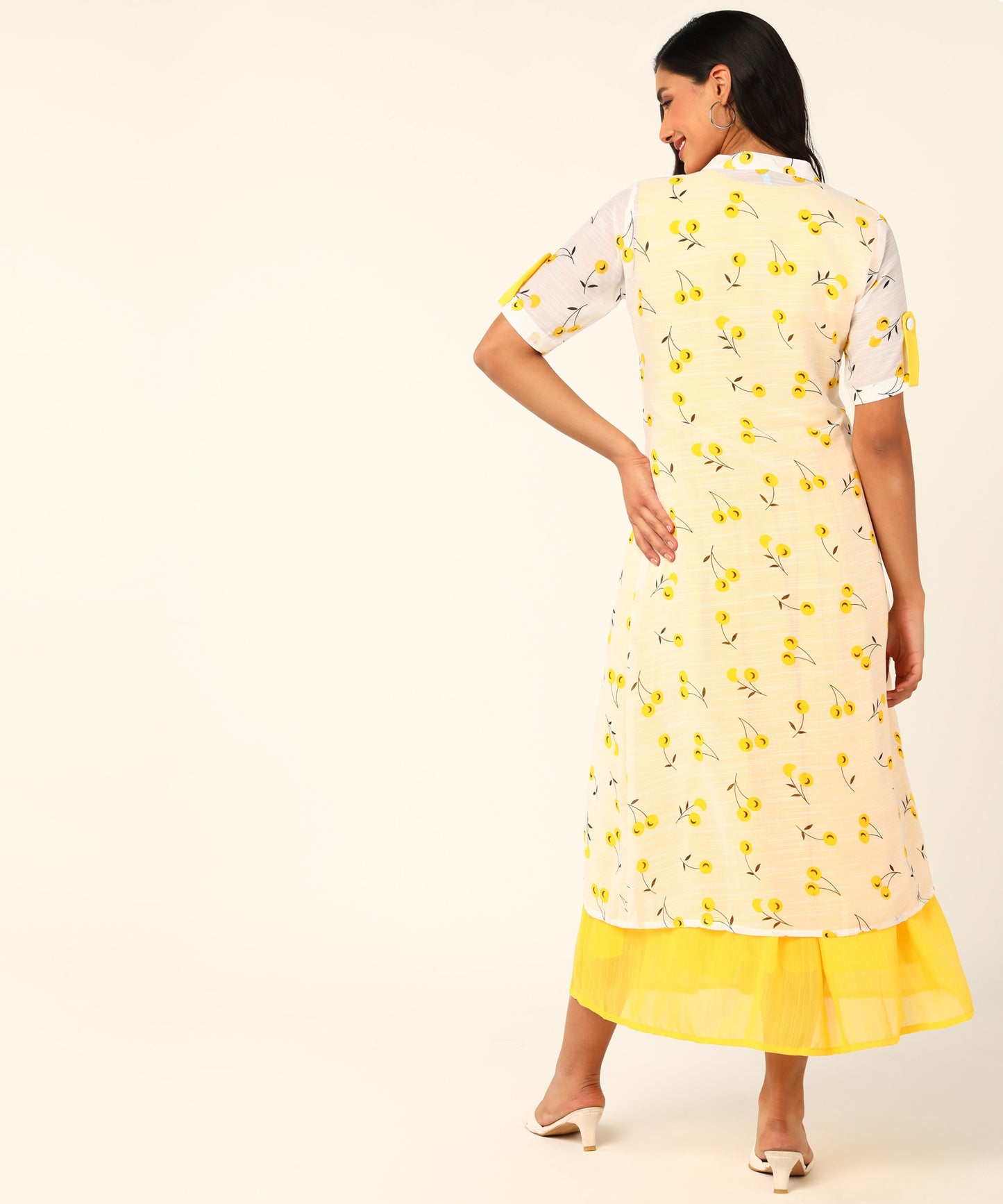 Kurta with Overlay or a Long Jacket Or Shrug with Umbrella Cut Inner Midi Dress