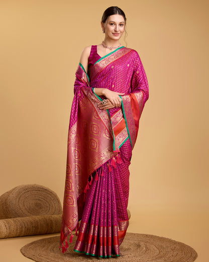 SARVADA WOVEN, CHECKERED KANJIVARAM PURE SILK SAREE