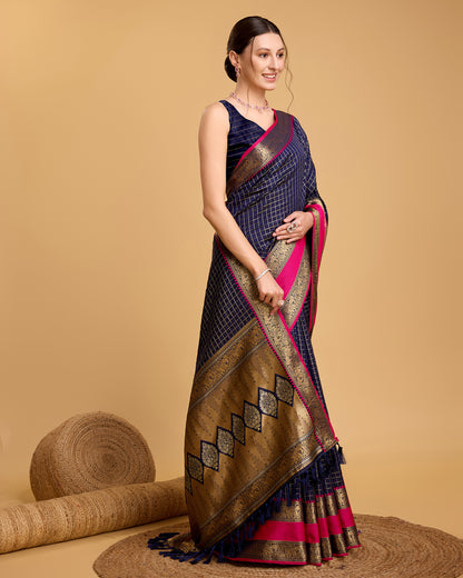 KAVYA WOVEN, CHECKERED KANJIVARAM PURE SILK SAREE