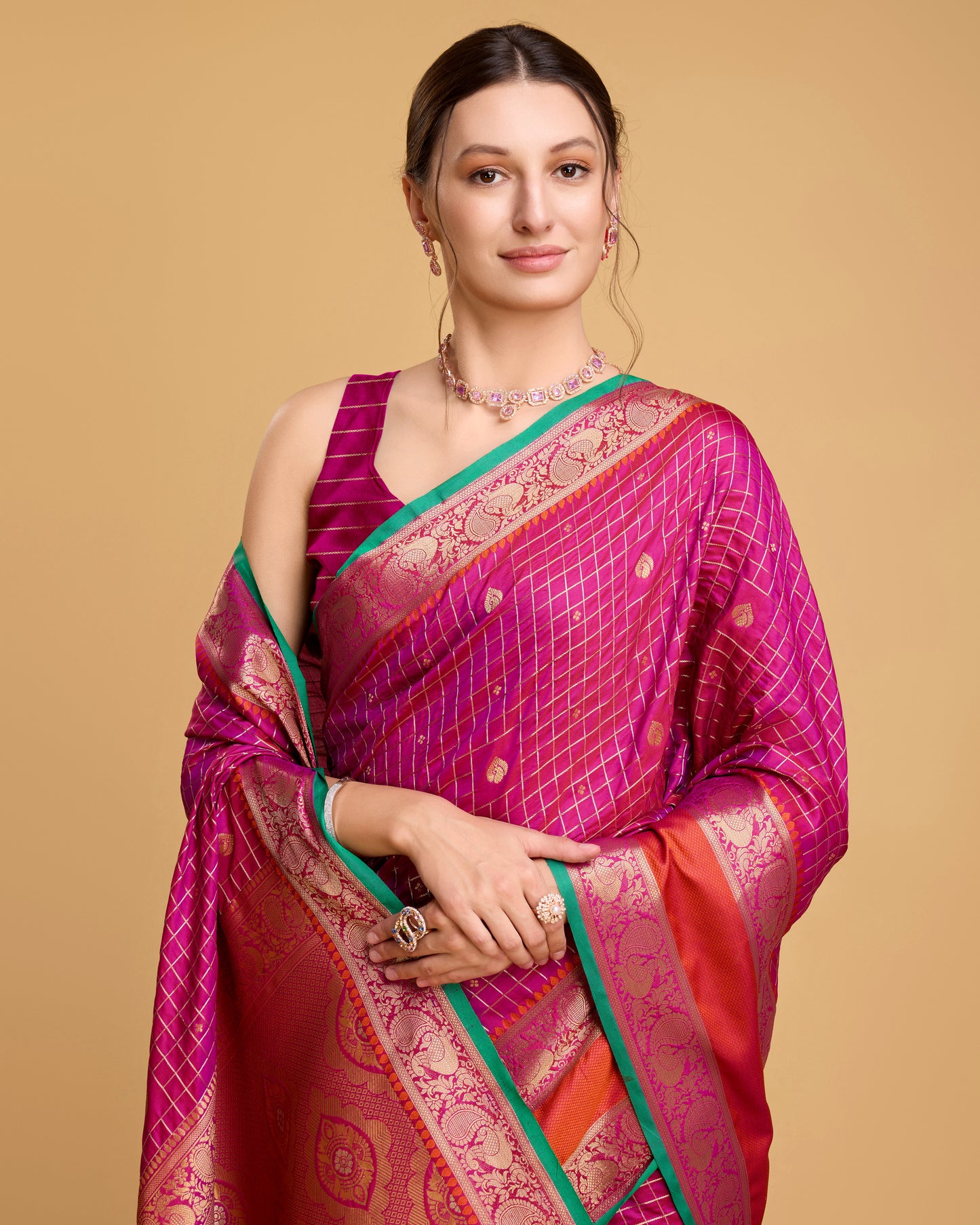 SARVADA WOVEN, CHECKERED KANJIVARAM PURE SILK SAREE