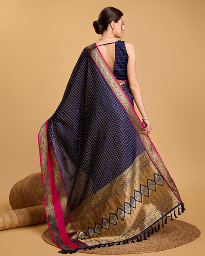 KAVYA WOVEN, CHECKERED KANJIVARAM PURE SILK SAREE