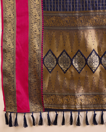 KAVYA WOVEN, CHECKERED KANJIVARAM PURE SILK SAREE