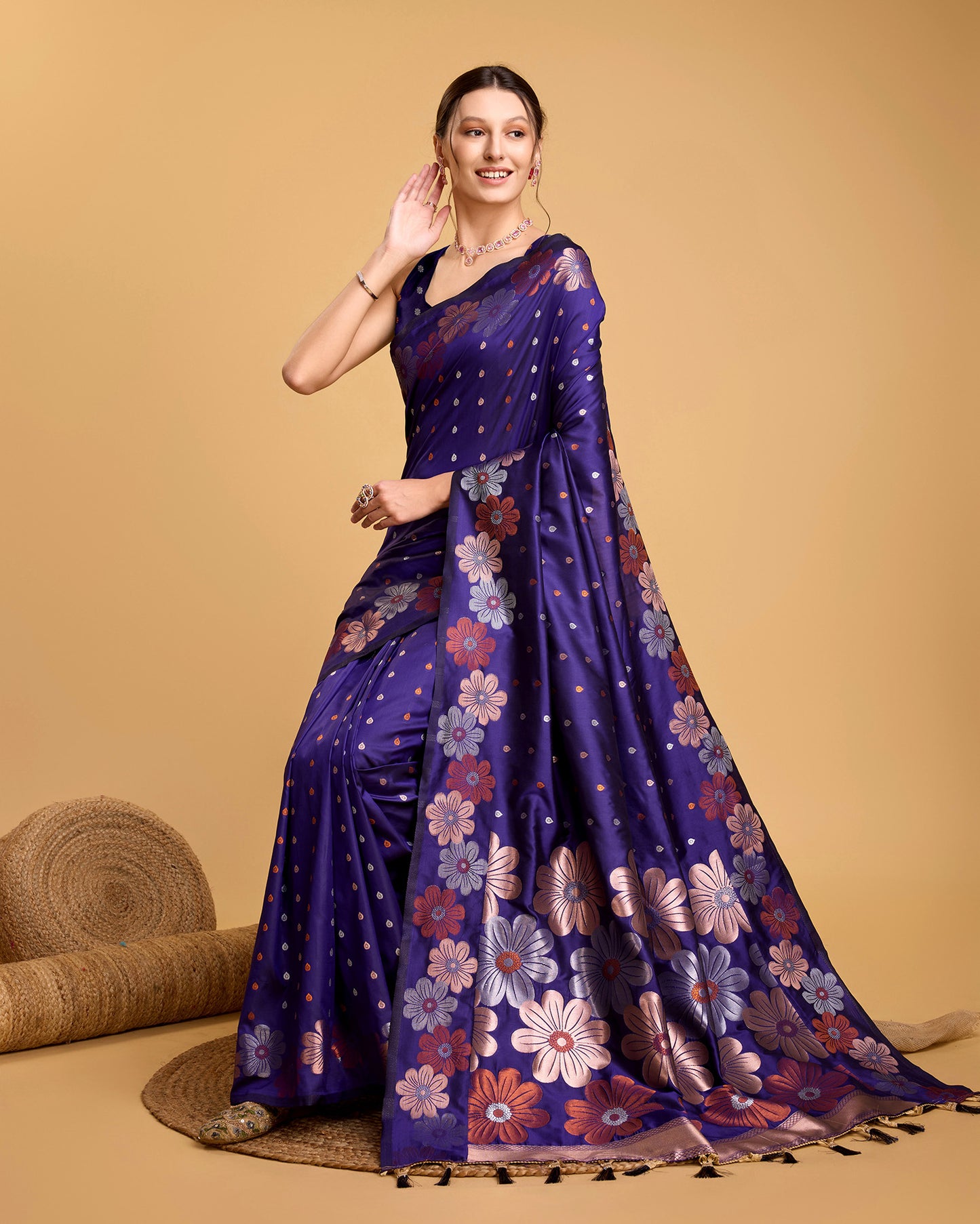 KHUSHI GRIVA DESIGNER FLORAL PRINT BANARSI PURE SILK SAREE