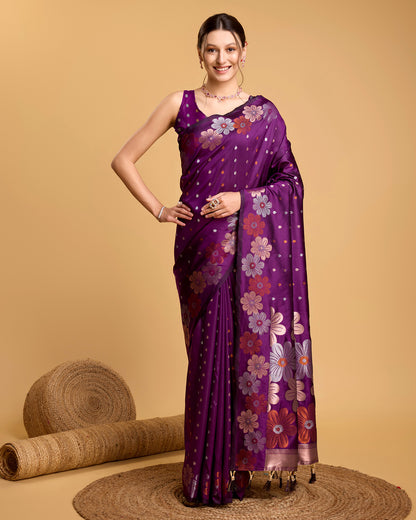 KHUSHI GRIVA DESIGNER FLORAL PRINT BANARSI PURE SILK SAREE