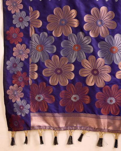 KHUSHI GRIVA DESIGNER FLORAL PRINT BANARSI PURE SILK SAREE