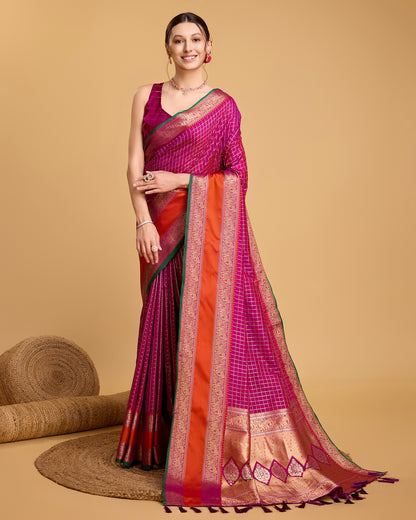 KAVYA WOVEN, CHECKERED KANJIVARAM PURE SILK SAREE