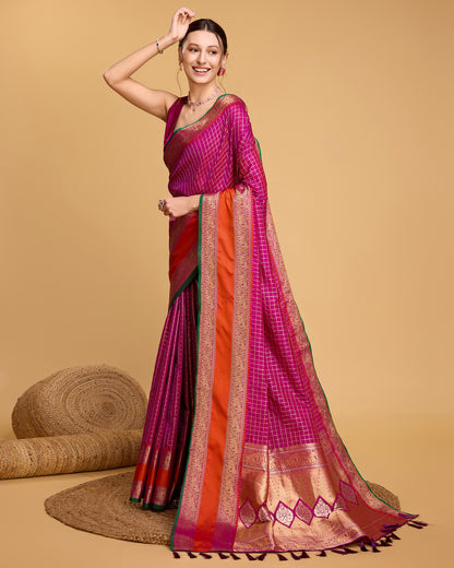 KAVYA WOVEN, CHECKERED KANJIVARAM PURE SILK SAREE