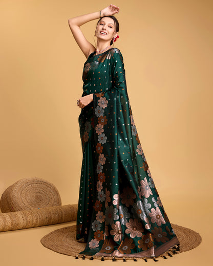 KHUSHI GRIVA DESIGNER FLORAL PRINT BANARSI PURE SILK SAREE