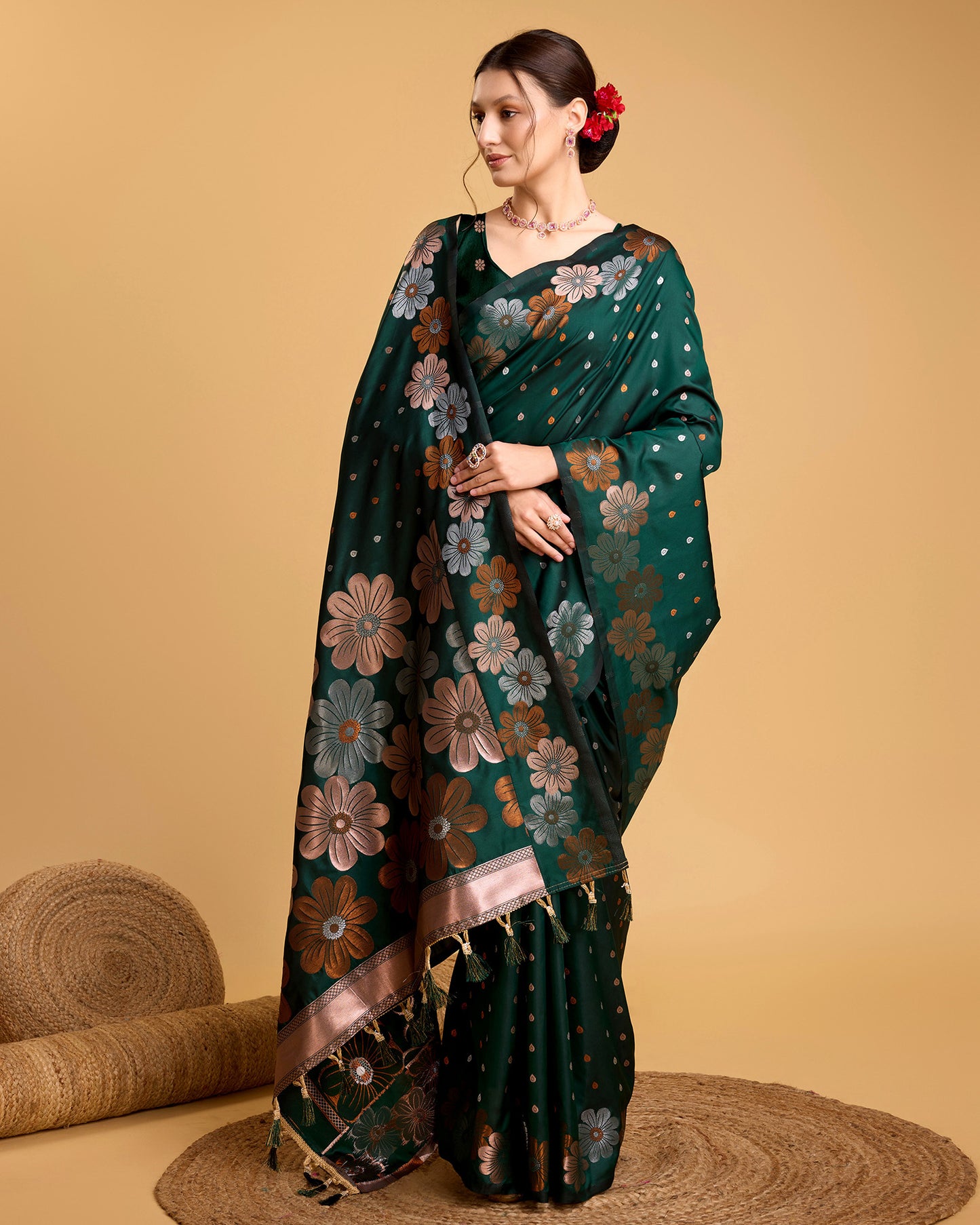 KHUSHI GRIVA DESIGNER FLORAL PRINT BANARSI PURE SILK SAREE