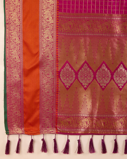 KAVYA WOVEN, CHECKERED KANJIVARAM PURE SILK SAREE