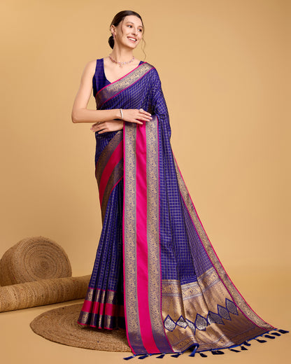 KAVYA WOVEN, CHECKERED KANJIVARAM PURE SILK SAREE