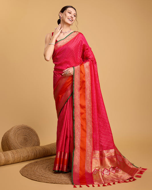 KAVYA WOVEN, CHECKERED KANJIVARAM PURE SILK SAREE