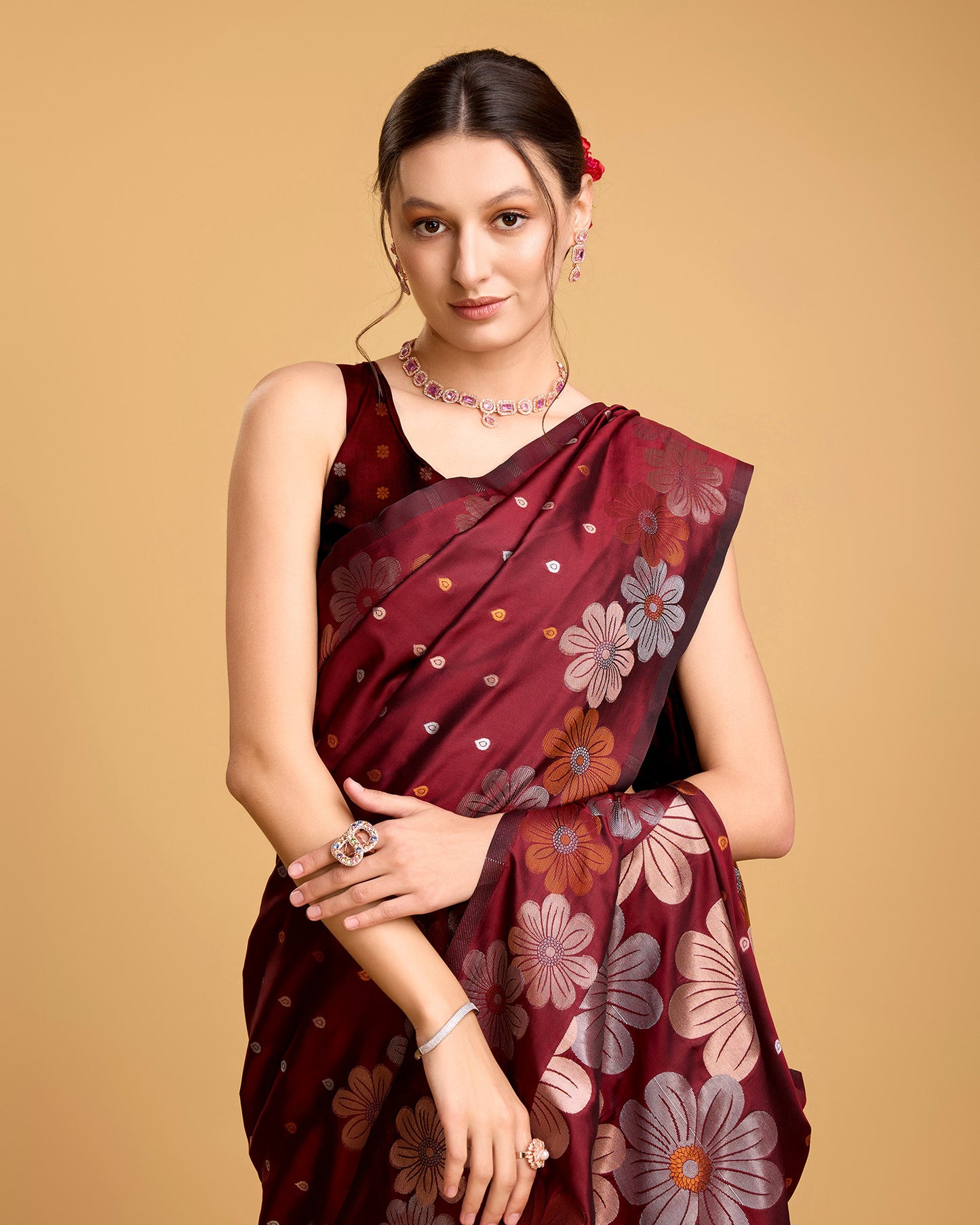 KHUSHI GRIVA DESIGNER FLORAL PRINT BANARSI PURE SILK SAREE
