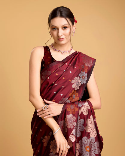 KHUSHI GRIVA DESIGNER FLORAL PRINT BANARSI PURE SILK SAREE
