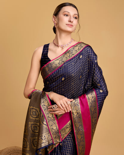 SARVADA WOVEN, CHECKERED KANJIVARAM PURE SILK SAREE