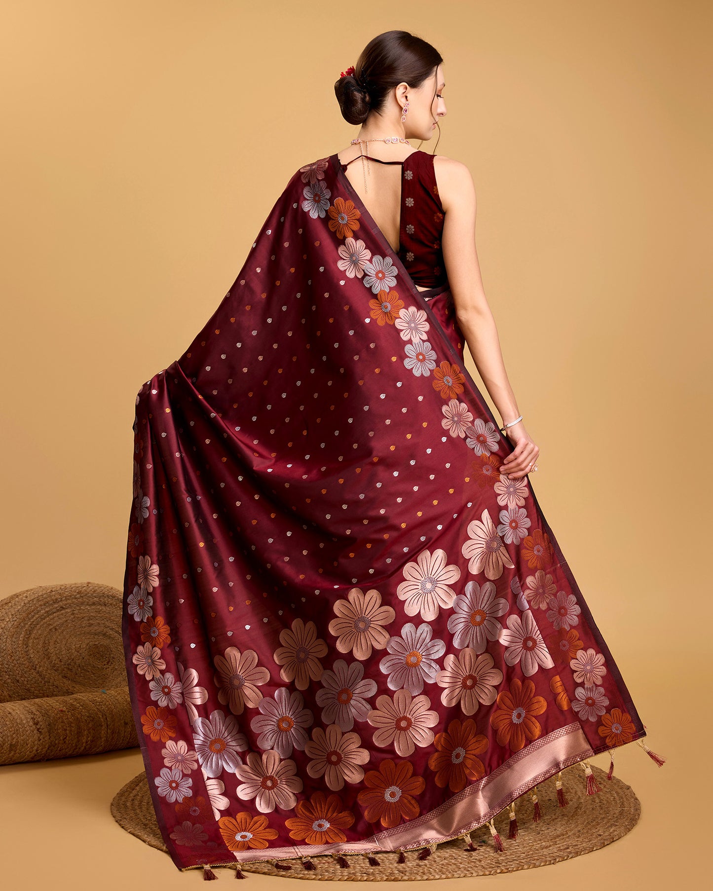 KHUSHI GRIVA DESIGNER FLORAL PRINT BANARSI PURE SILK SAREE