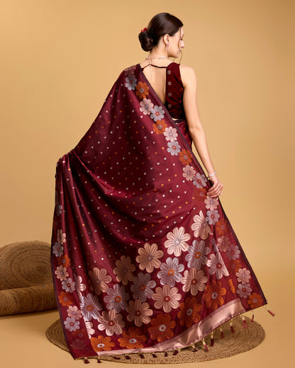 KHUSHI GRIVA DESIGNER FLORAL PRINT BANARSI PURE SILK SAREE