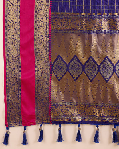 KAVYA WOVEN, CHECKERED KANJIVARAM PURE SILK SAREE