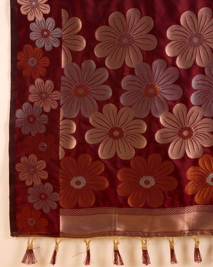 KHUSHI GRIVA DESIGNER FLORAL PRINT BANARSI PURE SILK SAREE