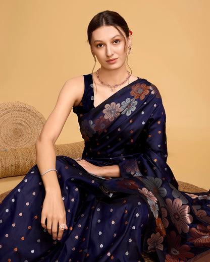 KHUSHI GRIVA DESIGNER FLORAL PRINT BANARSI PURE SILK SAREE