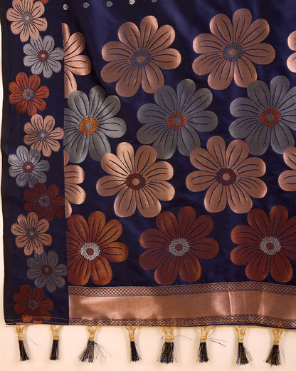 KHUSHI GRIVA DESIGNER FLORAL PRINT BANARSI PURE SILK SAREE