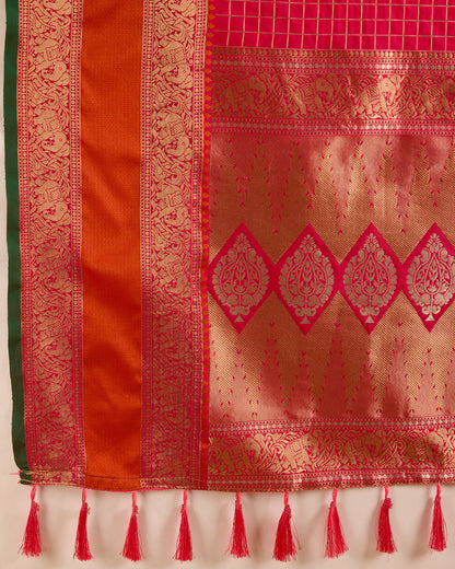 KAVYA WOVEN, CHECKERED KANJIVARAM PURE SILK SAREE