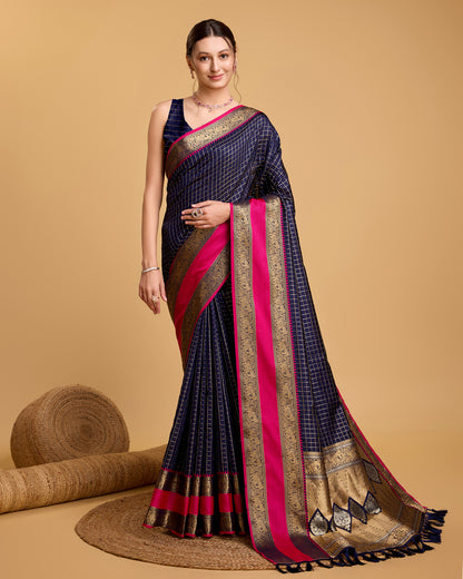 KAVYA WOVEN, CHECKERED KANJIVARAM PURE SILK SAREE