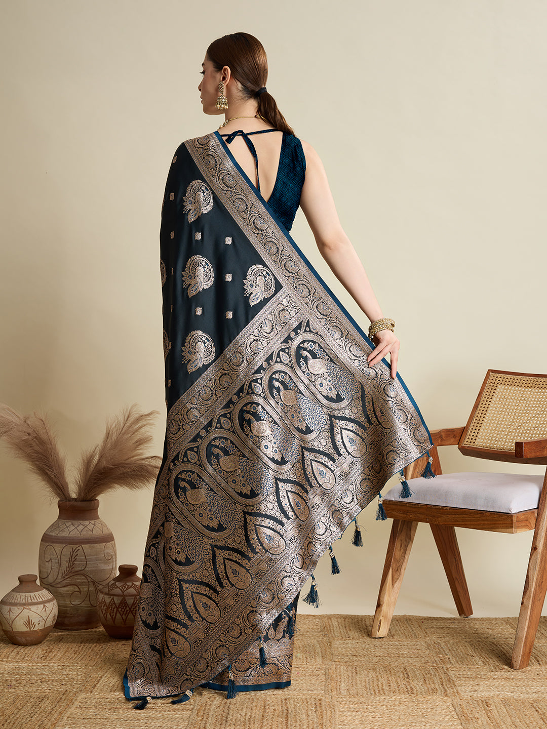 KAVYA BLUE SATIN SILK ZARI WOVEN SAREE