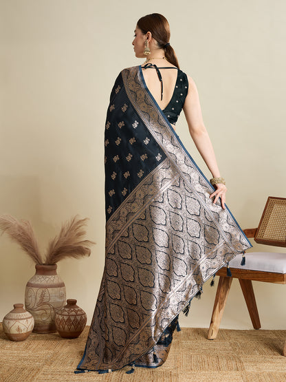 SMRITI TEAL PURE SILK SAREE FEATURING TRADITIONAL BANARSI ZARI WEAVING PATTERNS