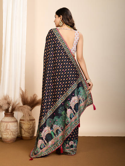 VEDANTA VASTRAM MASLIN COTTON PRINTED & HAND WORK FANCY SAREE