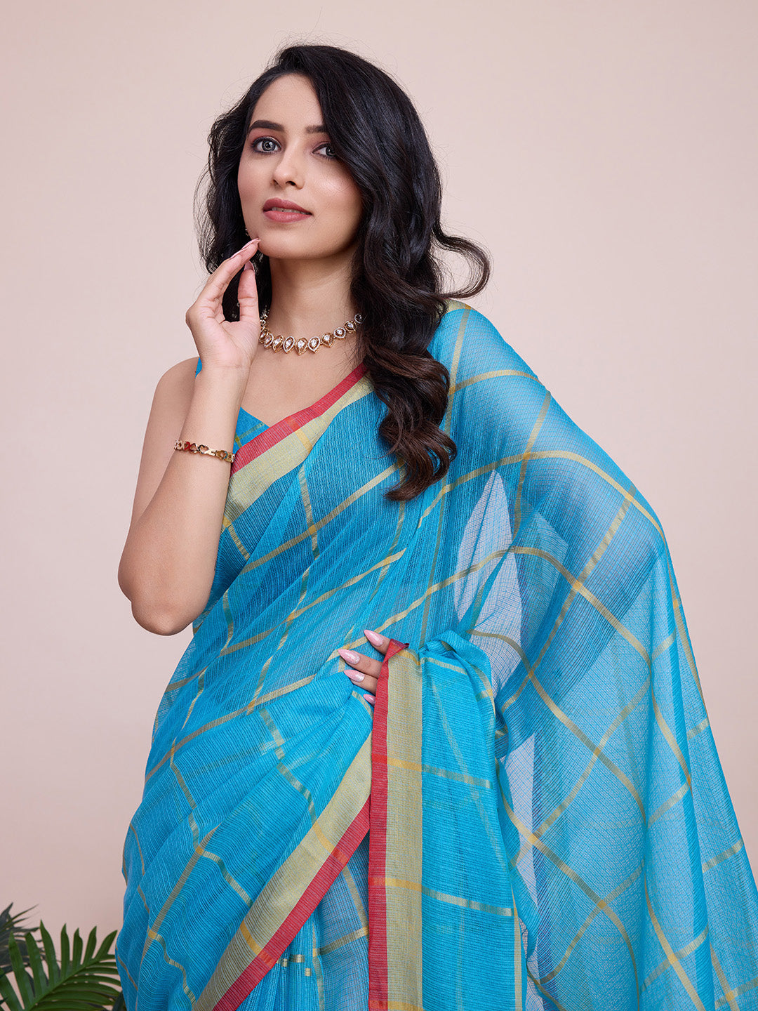 NIMIDIYA PEACH ZARI WOVEN KOTA DORIA SILK SAREE