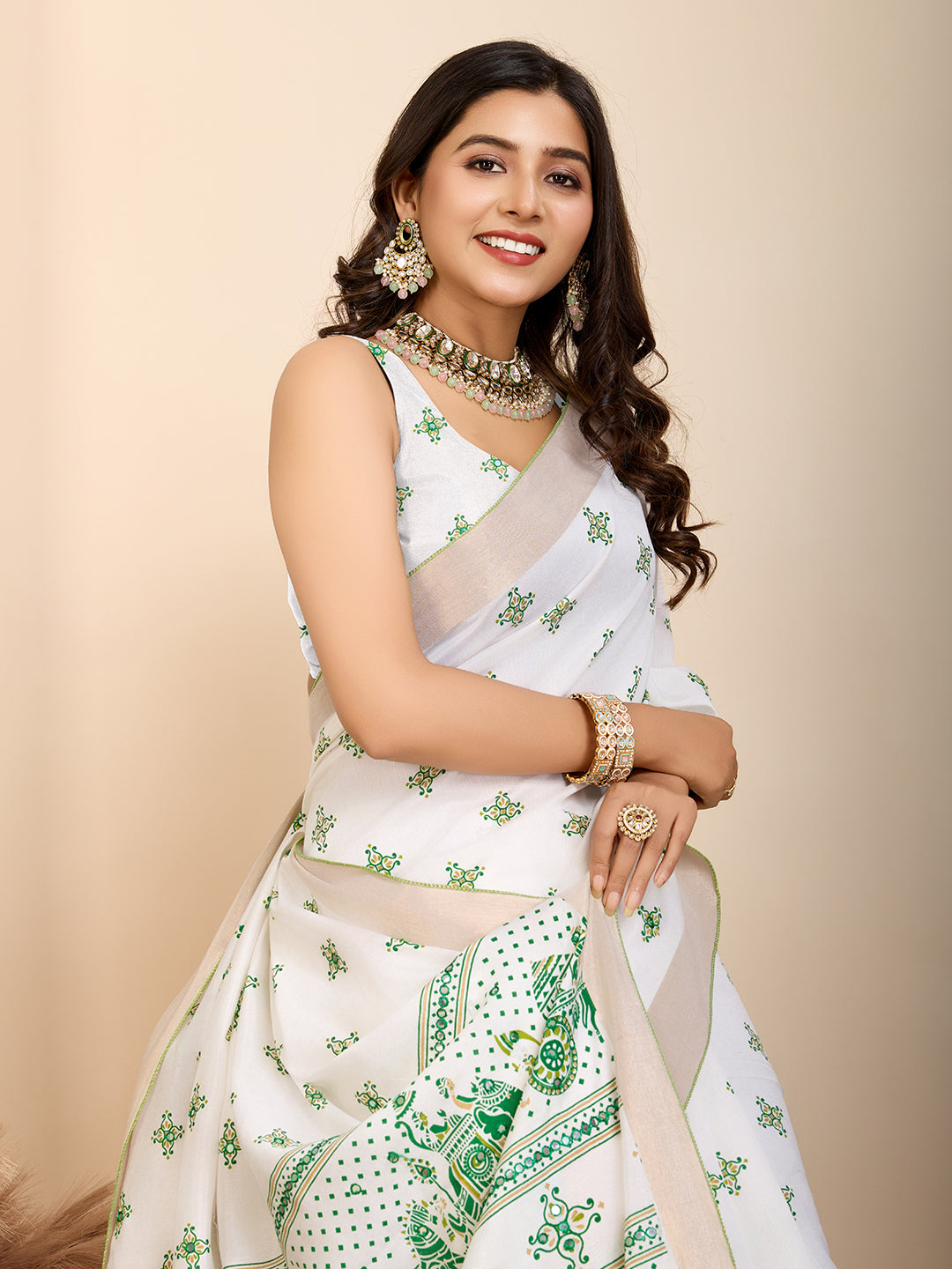 GAJJI PRINTED PARTY WEAR COTTON SILK SAREE &amp; COTTON LINEN SAREE