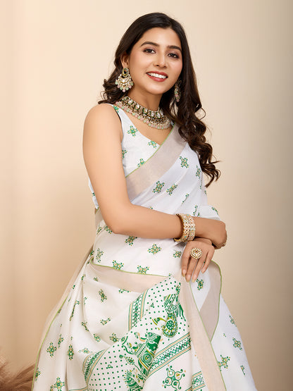 GAJJI PRINTED PARTY WEAR COTTON SILK SAREE &amp; COTTON LINEN SAREE